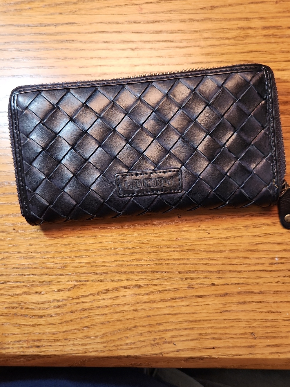 PIKOLINOS Black Woven Leather Zip Wallet